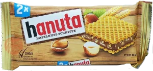 hanuta wafer squares filled with hazelnut cream, 44-grams in wrapper (case of 18)