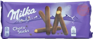 Milka Choco Sticks bread sticks covered in milk chocolate, 6-sticks, in 3.95-ounce / 112-gram packages (box of 20)