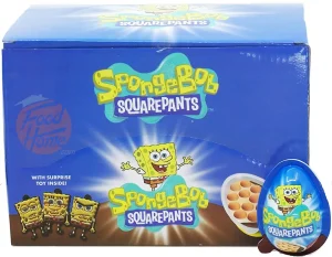 Sponge Bob Square Pants biscuit bites on milky and cocoa creams with a surprise toy, 20-gram plastic egg shape (case of 24)