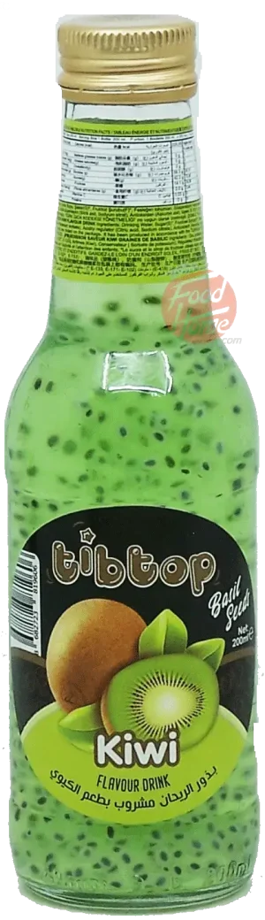 tibtop kiwi flavor basil seed drink, 200-ml glass bottles (case of 24)