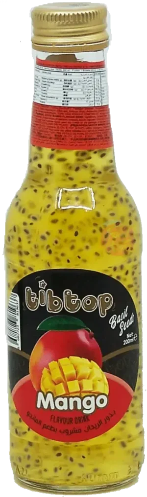 tibtop mango flavor basil seed drink, 200-ml glass bottles (case of 24)
