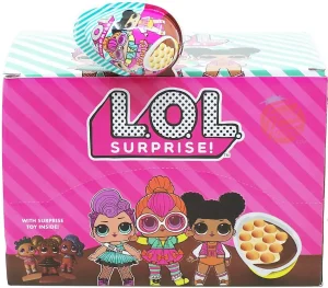 L.O.L Surprise! biscuit bites on milky and cocoa creams with a surprise toy, 24 x 20-gram shaped plastic egg display boxes