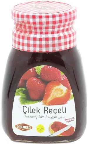 Lokman strawberry jam, cilek receli, vegan, 360-gram glass jars (case of 12)