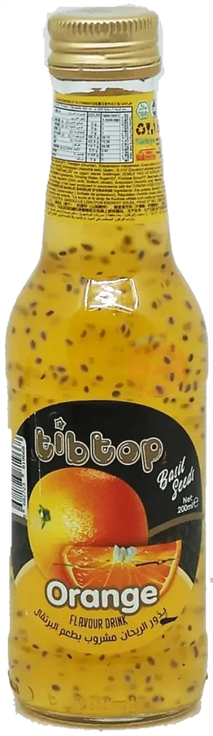 tibtop orange flavour basil seed drink, 200-ml glass bottles (case of 24)