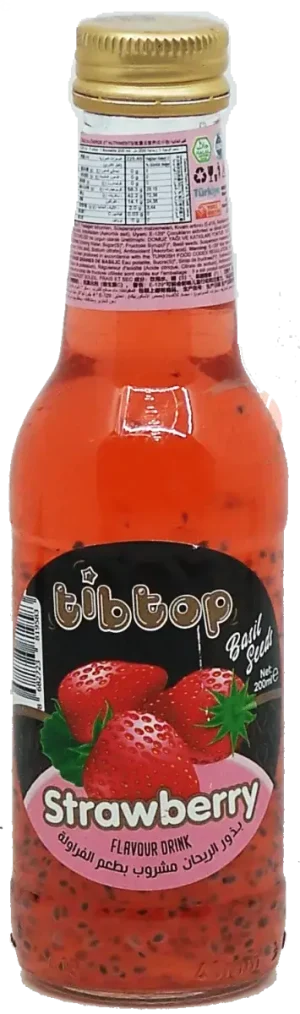 tibtop strawberry flavour basil seed drink, 200-ml glass bottles (case of 24)