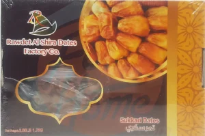 Rawdet Al Shira Dates Factory Co. Sukkari dates with pit, 1.7-kilogram box (case of 9)