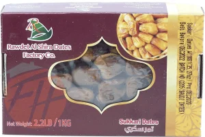 Rawdet Al Shira Dates Factory Co. sukkari dates, 1-kg wrapped boxes (case of 12)