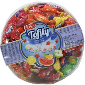 Torku Tofily center filled fruit soft candy, individually wrapped 1000g Plastic Jar