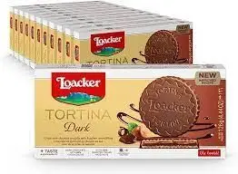 Loacker Tortina dark; dark chocolate with hazelnut filling, 6 x 21-gram pieces box (case of 12)