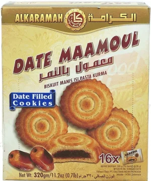 Alkaramah date maamoul, date filled cookies, 16-individually wrapped 11.2oz Box