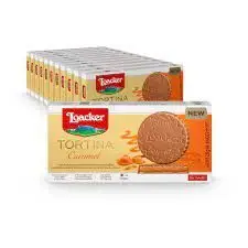 Loacker Tortina caramel, milk chocolate with caramel filling, 6 x 21-gram pieces (case of 12)