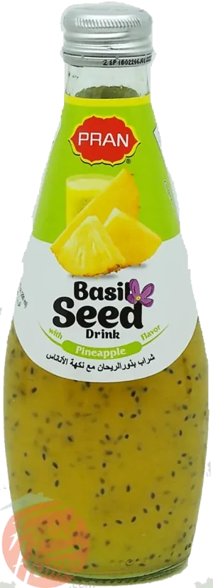 Pran basil seed drink with pineapple flavor, 9.8-fl-oz. glass bottles (case of 24)