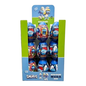 Sweetbox Factory Surprise Mega Egg Smurfs candy and gifts inside of 160-gram plastic shaped egg (display of 18)