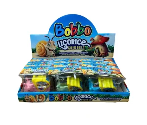 Bobbo licorice sour belt, mixed fruit, 12 x shaped plastic toy dispenser