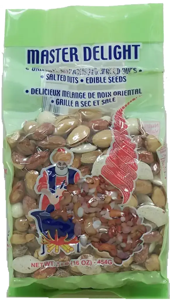 Master Delight mixed nuts, pistachios, cashews, almonds, peanuts, pumpkin seeds 16oz Vac Bag (case of 24)