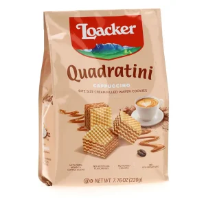Loacker Quadratini cappuccino cream filled wafer cookies, bite sized, 220-gram bags (case of 6)