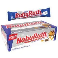 Baby Ruth chocolate candy bar with dry roasted peanuts, caramel, and nougat, 1.9-ounce / 53.8-gram bar in wrapper (case of 24)