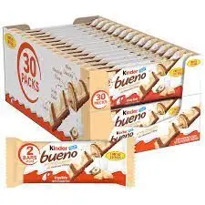 Kinder bueno White hazelnut cream filled wafer candy bar, 2-finger, 39-gram wrapper (case of 30)