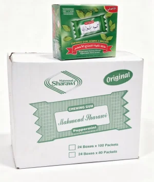 Mahmoud Sharawi peppermint flavour chewing gum, 100-packets, 7.35-ounce / 210-grams display box (case of 24)