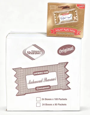 Mahmoud Sharawi cinnamon flavour chewing gum, 100-packets, 7.35-ounce / 210-grams in display box (case of 24)