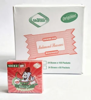 Mahmoud Sharawi watermelon flavor chewing gum, 100-packets 7.35-ounce / 210-grams display boxes (case of 24)