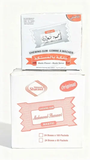 Mahmoud Sharawi mastic chewing gum, 100 individually wrapped bi-packs 7.35-ounce / 210-grams display boxes (case of 24)