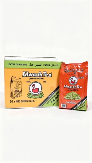 Alwazah Tea swan brand extra cardamom loose tea, 400-gram bags (case of 20)