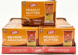 Leto peanut butter on toasted sandwich crackers, 6x24-grams packs of 4 sandwiches (case of 12)