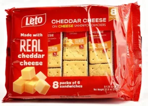 Leto cheddar cheese on cheese sandwich crackers, 8x39-grams packs of 6 sandwiches (case of 12)