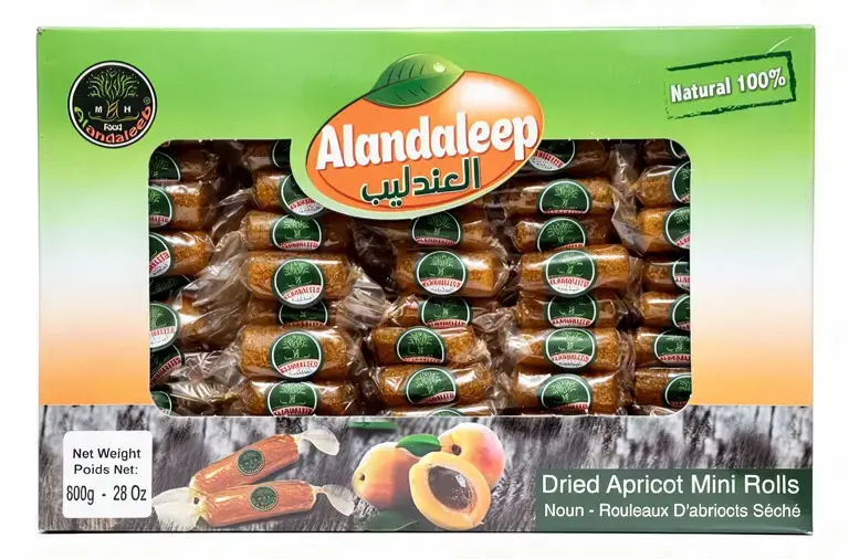 Alandaleep dried apricot mini rolls, individually wrapped 800-gram box (case of 6)