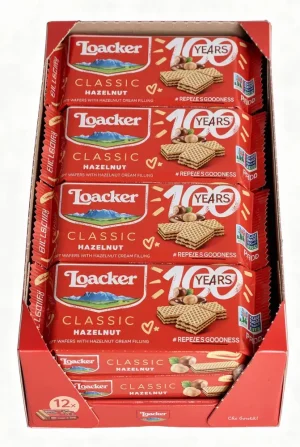 Loacker classic crispy wafers with hazelnut cream filling, 1.59-ounce / 45-grams in wrapper (case of 12)