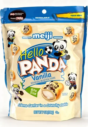 Meiji Hello Panda vanilla creme center in a crunchy cookie, bite size, 7-ounce / 198-grams stand up bag (case of 6)