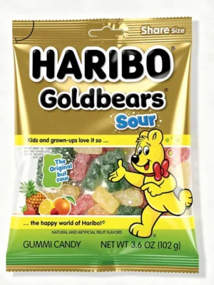 Haribo Goldbears sour gummi candy, 3.6-ounce / 102-gram hanging bag (case of 12)