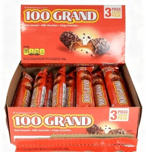 100 Grand rich caramel, milk chocolate, crispy crunchies candy bar, 3-piece share pack 2.2-ounce / 63-gram in wrapper (case of 24)