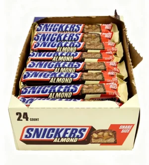 Snickers almond, almonds caramel nougat, 2-bars share size, 3.23-ounce / 91.6-gram in wrapper (case of 24)