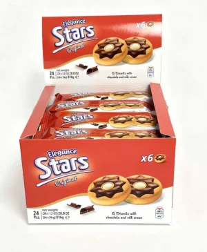 Elegance Stars original 6-biscuits with chocolate and milk cream, 1.2-ounce / 28.8-gram in wrapper (case of 24)