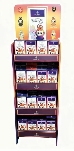 Chocoart Labubo chocolate, dubai sytle, lime, caramel hazelnut, and orange mango flavors 3.53-ounce / 100-gram boxes (display of 144?)