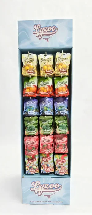 Lyzoo gummy candy with jam center display with 6 flavors 2.54-ounce / 72-gram bags (shipper of 72)
