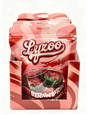 Lyzoo strawberry gummy candy filled with jam center 6 x 2.54-ounce / 72-gram bag (case of 4)
