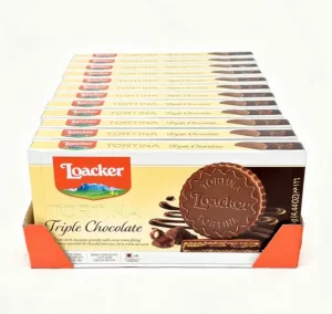 Loacker Tortina triple chocolate with cocoa cream filling, 6 x 21-gram pieces box (case of 12)