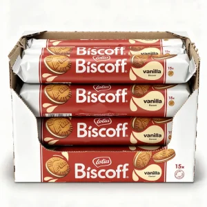 Lotus Biscoff vanilla cream sandwich cookie, 15-count 5.3-ounces / 150-grams (case of 9)