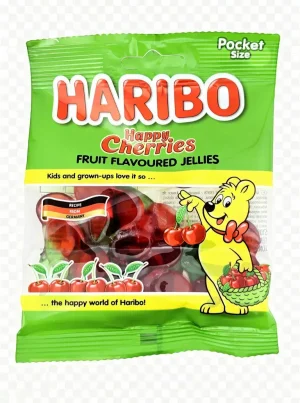 Haribo happy cherries gummi candy, 2.82-ounce / 80-gram hanging bag (case of 30)