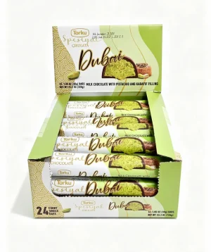 Torku Spesiyal Dubai chocolate, milk chocolate with pistachio and kadayif filling, 1.05-ounce / 30-gram bars in wrapper (case of 24)