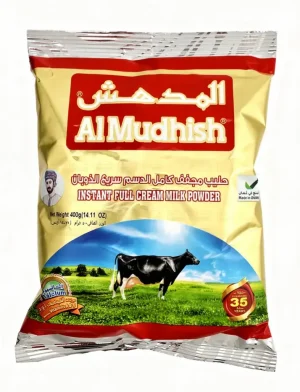 Al Mudhish instant full cream milk powder 14.1-ounce / 400-gram bag (case of 24)