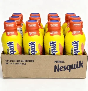 Nestle Nesquik strawberry lowfat milk 14-fluid ounce / 414-ml plastic bottle (case of 12)