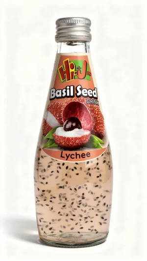 Hi-Jus lychee basil seed drink 9.8-fluid ounce / 290-ml glass bottle (case of 24)