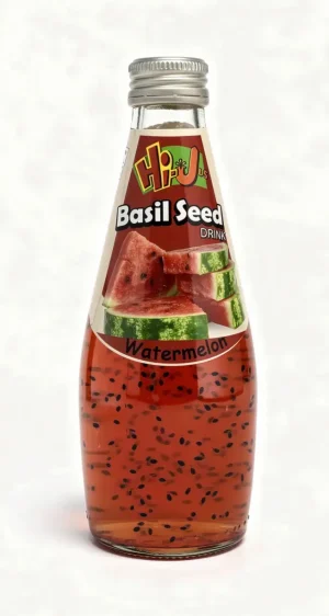 Hi-Jus watermelon basil seed drink 9.8-fluid ounce / 290-ml glass bottle (case of 24)