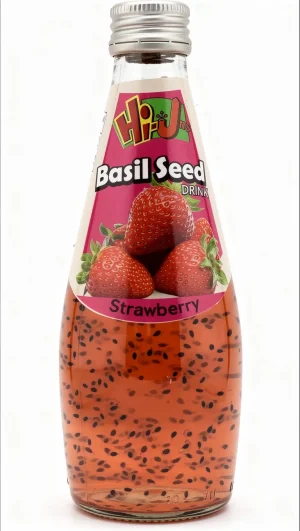 Hi-Jus strawberry basil seed drink 9.8-fluid ounce / 290-ml glass bottle (case of 24)