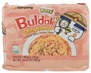 Samyang Buldak Rose spicy ramen noodles, spicy chicken flavor, 5x4.94-ounce packs in box (case of 8)