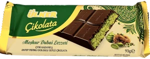 Ulker Cikolata meshur dubai lezzeti, pistachio filled milk chocolate with crispy "kadayif", 3.3-ounce / 93-grams wrapped bars (case of 6)